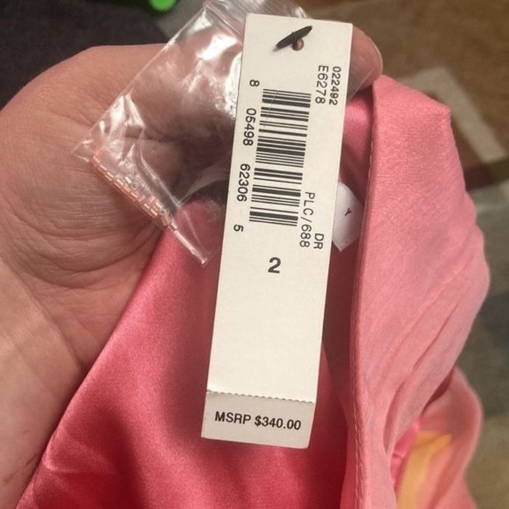 NWT Laundry by Shelli Segal Silk Dress One Shoulder Pink Yellow Size 2 - Picture 7 of 12